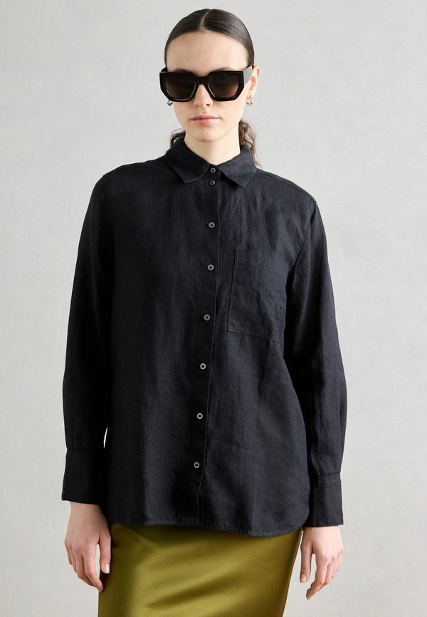 BLOUSE EASY SHAPED LONG SLEEVE COLLAR CHEST POCKET SOLID - Button-down blouse