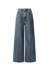 Kapea- ja korkea vyötäröinen farkut tummansinisessä denimissä. Ominaisuuksiin kuuluu klassiset etutaskut, vyölenkit ja vetoketjukiinnitys metallinappilla.