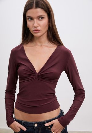 WITH KNOTTED NECKLINE - Langærmet T-shirt - mottled dark purple
