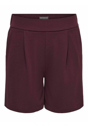 Højtaljede dameshorts i bordeaux med bred linning og diskrete læg foran, lavet af glat stof.