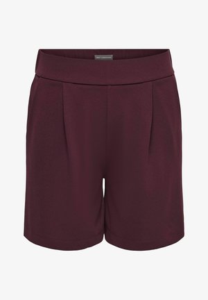 Højtaljede dameshorts i bordeaux med bred linning og diskrete læg foran, lavet af glat stof.