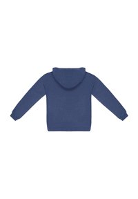 Marineblauer Kapuzenpullover mit langen Ärmeln, gerippten Bündchen und Saum. Strukturierter Stoff mit glatter Oberfläche, minimalistisches Design und ohne sichtbare Verschlüsse.