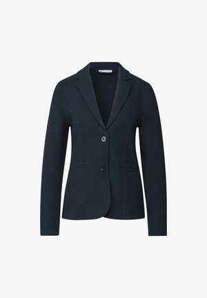 Marineblazer van een gestructureerde stof, met een enkele knoopsluiting, notch-revers en twee voorzakken. Perfecte pasvorm met lange mouwen.