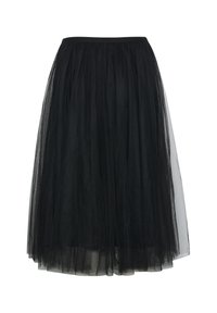 Black tulle skirt with a layered design, featuring a soft, sheer texture and an elastic waistband for comfort.