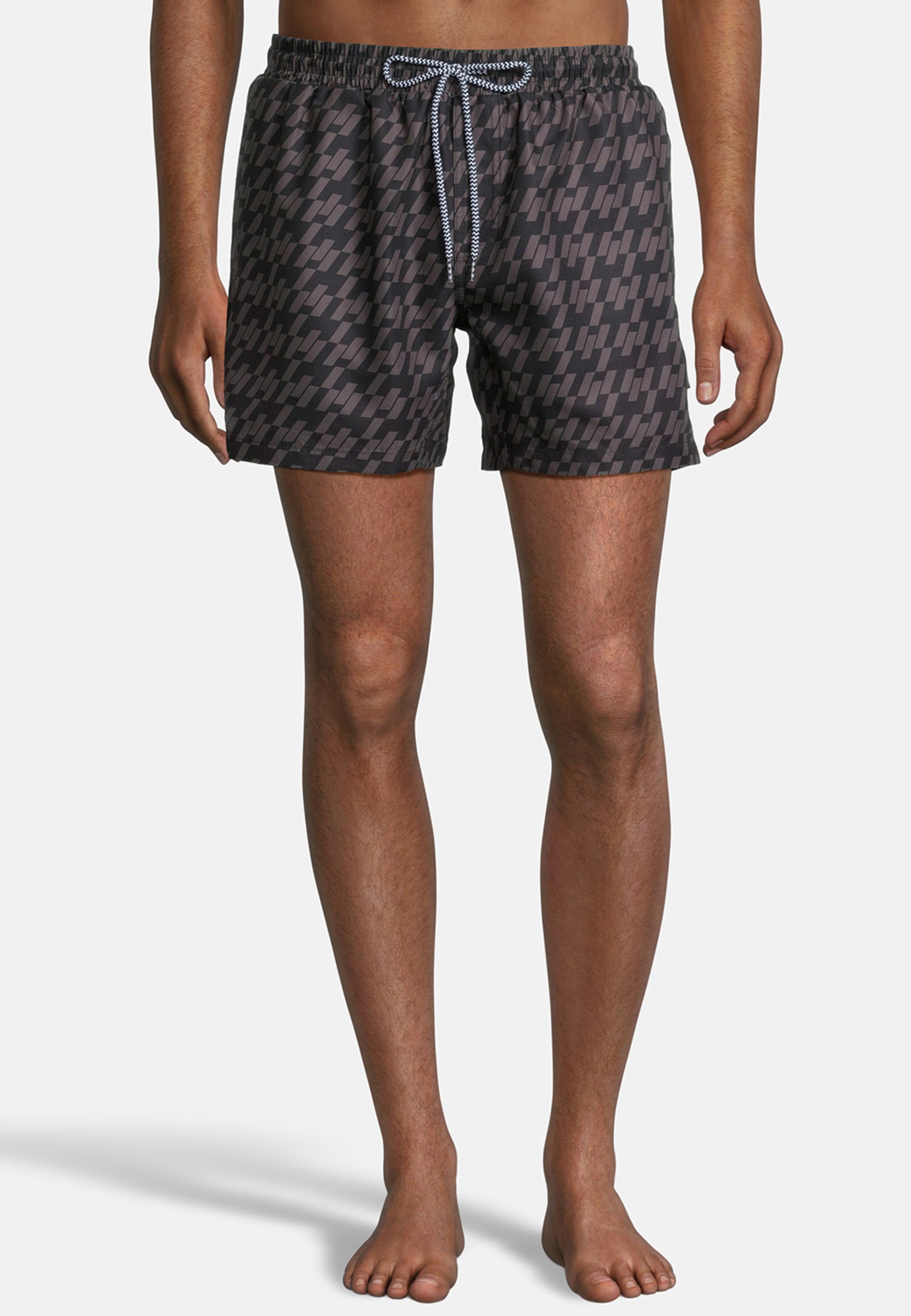 BECO Herren Badehose Boxer – Dunkelblau Mit Muster, Schnelltrocknend, Mit Tasche