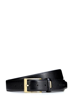 Ceinture en cuir noir texturé avec boucle rectangulaire dorée et "WITTCHEN" gravé sur la boucle et la boucle de ceinture, posée à plat sur fond blanc.