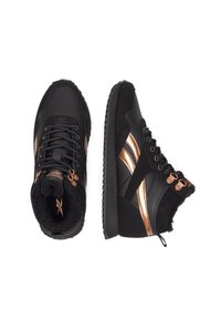 Černé vysoké tenisky s akcenty v barvě růžového zlata. Mezi vlastnosti patří strukturovaný panelový design, šněrování a měkká vnitřní podšívka.