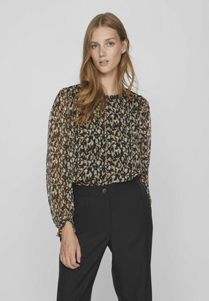 VILA LANGARM RUNDHALS - Bluse - black