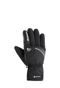 Gants isolants noirs avec une surface lisse et texturée ; comportent une étiquette Gore-Tex, un poignet élastique et un accent réfléchissant discret.