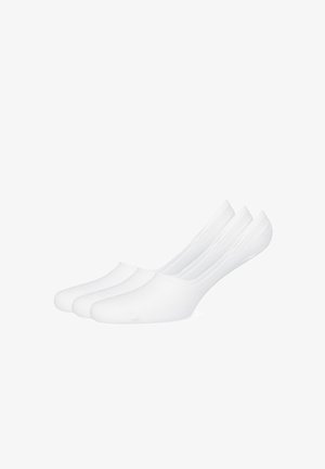 Białe skarpetki niewidoczne, wykonane z gładkiego, elastycznego materiału. Posiadają niski krój, bezszwowy palec oraz wzmocnioną piętę dla większego komfortu.