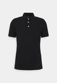 Zwart poloshirt van katoen met een kraag met knopen, korte mouwen en drie knopen aan de voorkant. Heeft een klein logo op de borst.