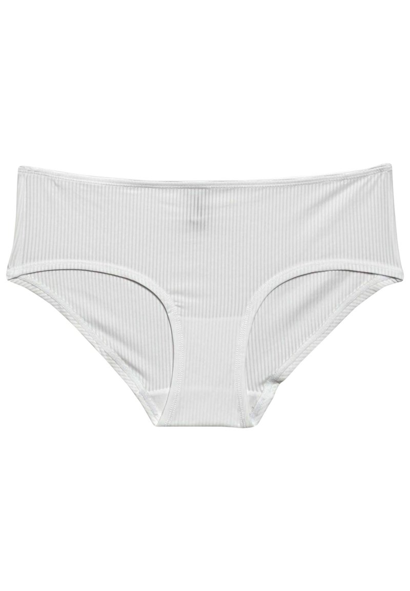 Weiße gestreifte Baumwollunterhose mit mittelhohem Schnitt, ausgestattet mit einer glatten Textur und einem weichen elastischen Bund, ideal für den täglichen Gebrauch.
