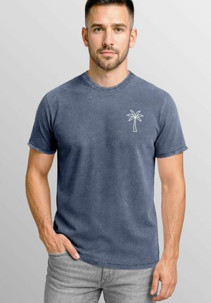 MIT PALMEN LOGO – VINTAGE WASCHOPTIK KURZARM - T-Shirt print - blau