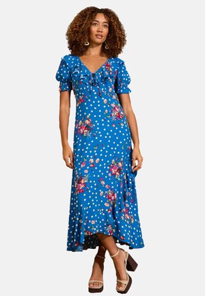 REGULAR FIT - POLKA DOT RUFFLE PUFF SLEEVE MIDI  - Vapaa-ajan mekko - blue floral