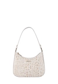 Krokodilprägung Lederhandtasche in Off-White mit einem verstellbaren Tragegurt und einem Reißverschluss. Mit dezentem Logo-Detail.