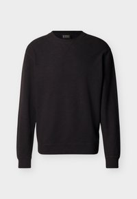 Μαύρο φούτερ με μακριά μανίκια και στρογγυλή λαιμόκοψη, με ριμπ μανσέτες και τελείωμα, διακριτικό υφασμένο μοτίβο και μικρή ραμμένη λεπτομέρεια σχήματος V κάτω από το γιακά.