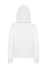 Felpa bianca con cappuccio dal tatto morbido, dotata di tasca a marsupio e polsini a coste. Tessuto liscio, design minimalista e senza loghi visibili.