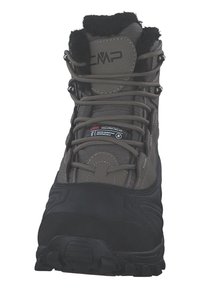 Braune, isolierte Winterstiefel mit robustem schwarzem Profilsohle, gepolstertem Schaft und Schnürdesign. Wasserabweisende Materialien und langlebige Konstruktion.