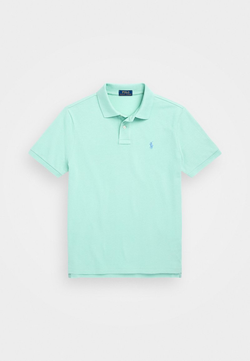 Polo in verde menta chiaro, realizzato in cotone, con colletto, maniche corte e un piccolo logo sul petto. Texture liscia.