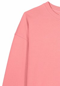 Light pink sweatshirt with a crew neck, relaxed fit, and ribbed cuffs. Soft cotton material with smooth texture and no patterns or prints.