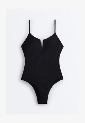 OYSHO PIQUÉ V-NECK - Costume da bagno - black