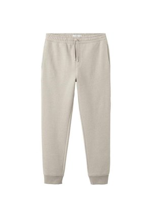 Jasnoszare spodnie dresowe z elastycznym pasem, sznurkiem do regulacji i zwężanymi ściągaczami. Wykonane z miękkiego, teksturowanego materiału z bocznymi kieszeniami.