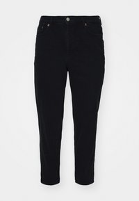 Black denim jeans with a straight cut, front pockets, and metal button closure. Features a clean finish and subtle stitching details.
