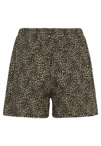 Shorts i leopardmønster med elastisk talje, i nuancer af beige og sort, med en blød tekstur og løs pasform.