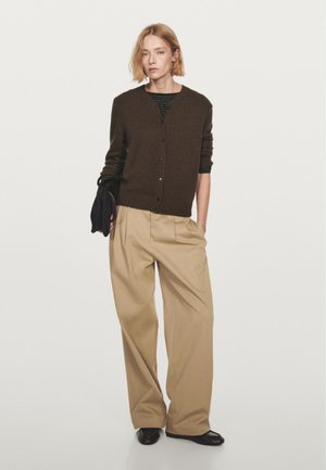CREW NECK  - Cardigan - mottled dark brown
