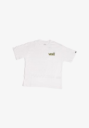 Camiseta de algodón blanca con un logo verde de Vans y el texto '66'. La camiseta tiene un corte relajado y mangas cortas, con sutiles patrones en relieve.