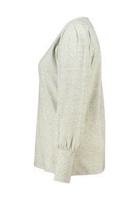 Lichtgrijze longsleeve top met een zacht gestructureerde brei, voorzien van pofmouwen en een relaxed fit, die een comfortabele en casual silhouet biedt.