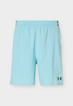 Lyseblå herre træningsshorts med elastisk talje og sort Under Armour-logo på det nederste højre ben.