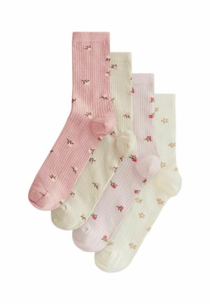 4 PACK - Socks - pink ditsy floral ribbed