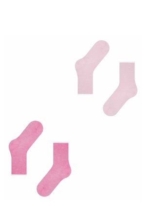 Rosa Socken mit einfarbigem und schmal gestreiftem Muster, mit geripptem Bündchen und unterschiedlichen Längen: Knöchel- und Crew-Länge.