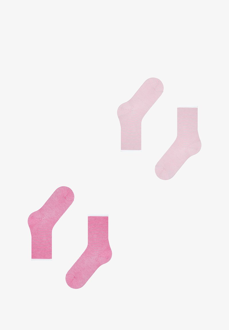 Rosa Socken mit einfarbigem und schmal gestreiftem Muster, mit geripptem Bündchen und unterschiedlichen Längen: Knöchel- und Crew-Länge.