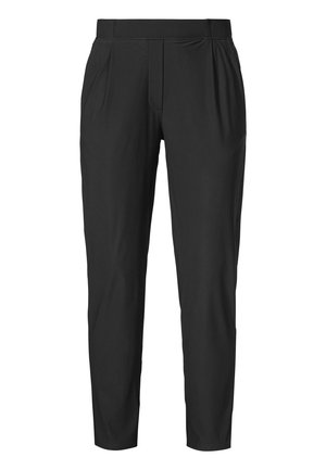 Schwarze Slim-Fit-Hose mit elastischem Bund und Seitentaschen, entworfen für Komfort und legere Trageweise.