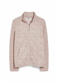 Lichtroze zip-up jack van gestructureerde stof, met een hoge kraag, twee voortassen en ribgebreide manchetten en zoom.