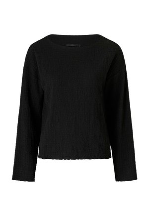 Sort tekstureret langærmet dametop med rund halsudskæring og en let løs pasform.