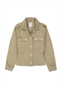 Khaki utilityjacke van katoenmix, met knoopschouderepauletten, twee borstzakken, drukknoopsluitingen en lange mouwen.