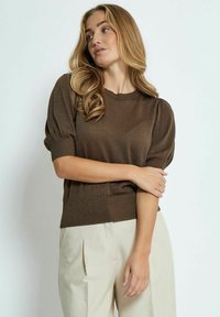 LIVA PUFF SLEEVE - Camiseta básica - met dark earth metallic