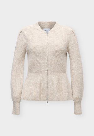 VILA, VIGRACIE L/S PEPLUM ZIP KNIT CARDI/PB/RN - Ζακέτα - natural melange