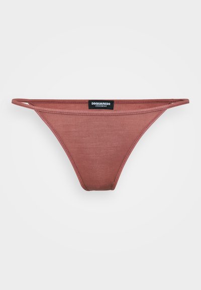 Różowa, prążkowana stringi z cienkimi paseczkami. Zawiera metkę z logo DSQUARED2 na pasku. Gładka faktura i minimalistyczny design.