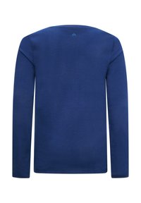 Koszula z długim rękawem w głębokim niebieskim kolorze z bawełny, z okrągłym dekoltem i gładką fakturą. Minimalistyczny design bez widocznych wzorów i akcentów.