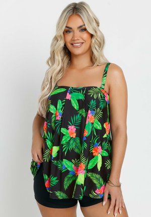 Yours Clothing TROPICAL PRINT A-LINE TANKINI - Haut de bikini - black
