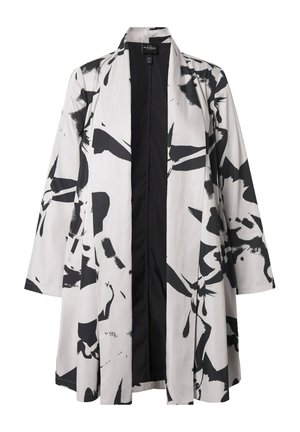 Ulla Popken, ABSTRACT FLORAL PRINT SHAWL COLLAR JACKET - Korte frakker - grey beige