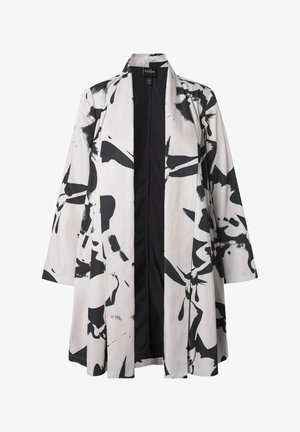 Ulla Popken, ABSTRACT FLORAL PRINT SHAWL COLLAR JACKET - Korte frakker - grey beige