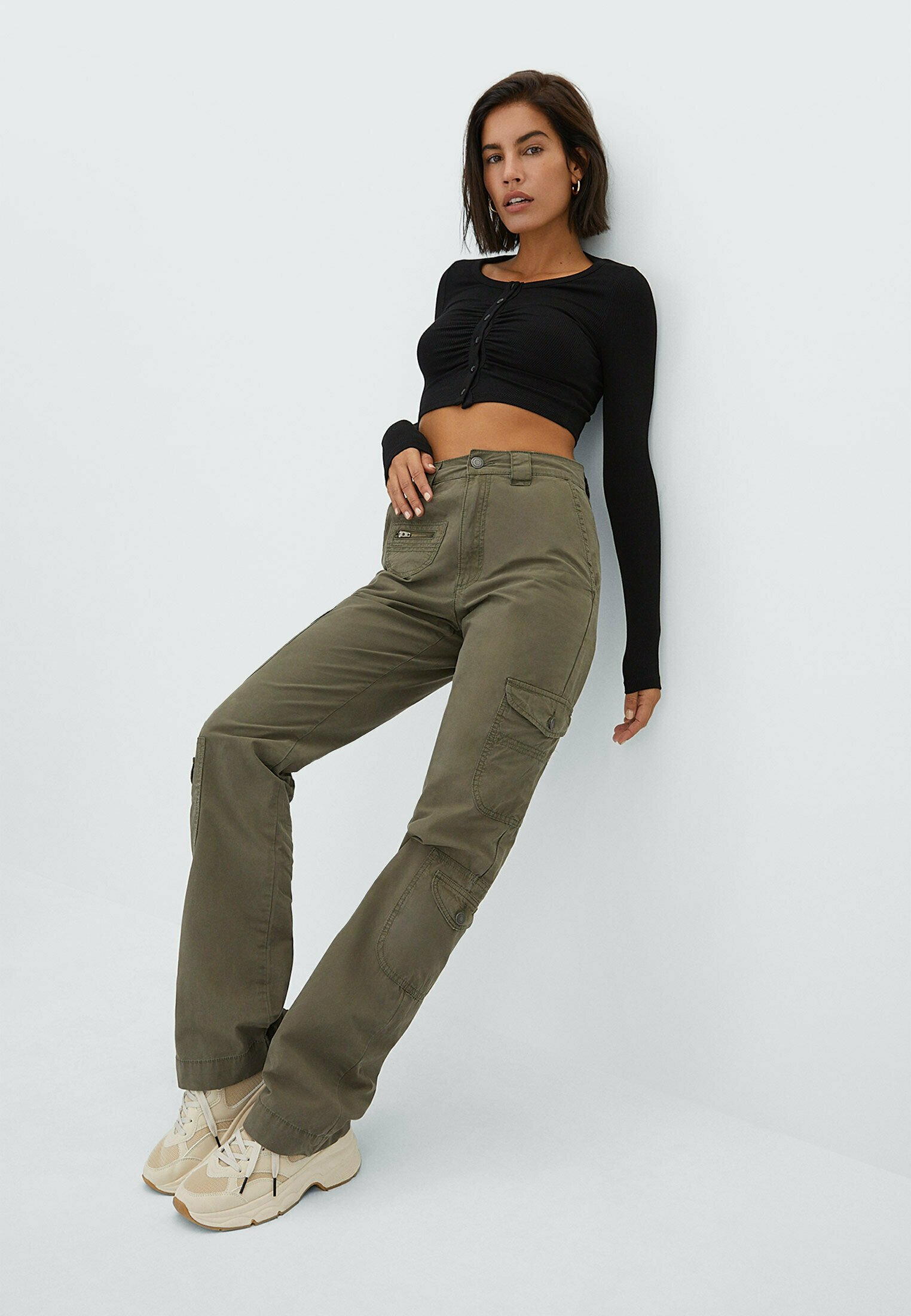 Stradivarius POPELIN - Pantaloni cargo - light green/verde chiaro - Zalando