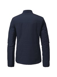 Gestepptes Jackett in Marineblau, mit hohem Kragen, langen Ärmeln und einer gesteppte Textur mit horizontalen und diagonalen Nähdetails.