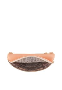 Borsa a sacchetto in pelle pesca con chiusura a zip, caratterizzata da un interno avorio stampato con il nome del marchio. Accentuata da hardware e cuciture in tono dorato.