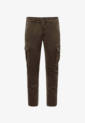 Bruine cargobroek van katoen, met zijzakken, een aangesloten taille en rechte pijpen. Glad textuur met minimale stikdetails.